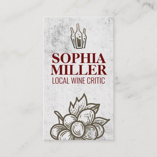 Wine Bottles and Grape Icon Business Card (Front)