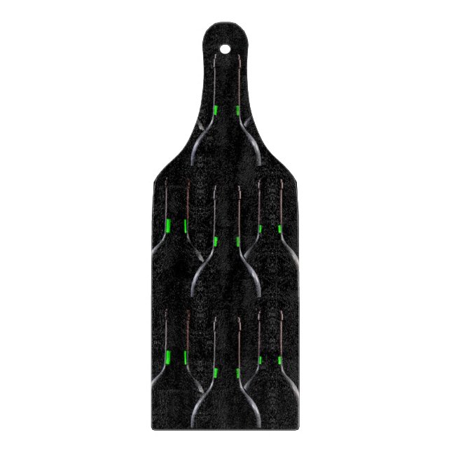 Wine Bottles Black Glass Cutting Board Paddle (Front)