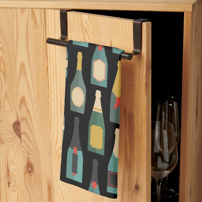 Wine Bottles Black Tea Towel (Thirds Fold)