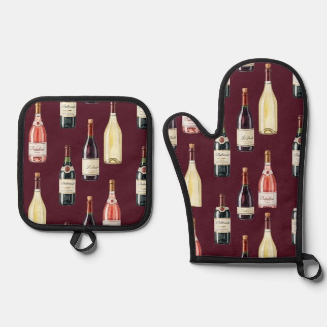 Wine Bottles by Natasha Us   Oven Mitt & Pot Holder Set (Front)