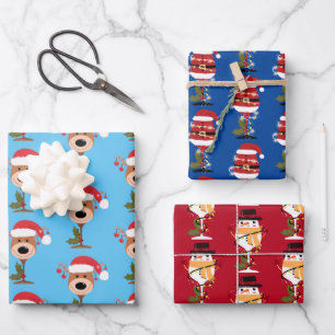 wine bottles Christmas santa reindeer snowman Wrapping Paper Sheet