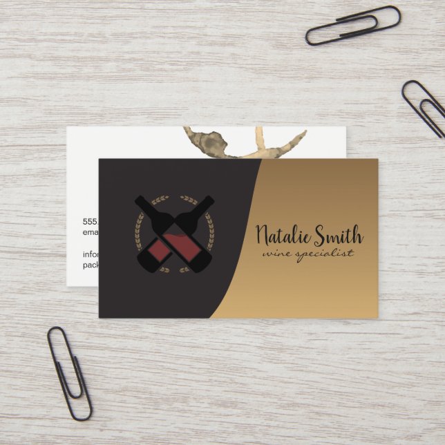 Wine Bottles | Classic Gold Black Business Card (Front/Back In Situ)