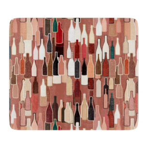 Wine bottles, earth colors, terra cotta background cutting board