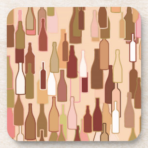 Wine bottles, earth colours, light coral backgroun coaster
