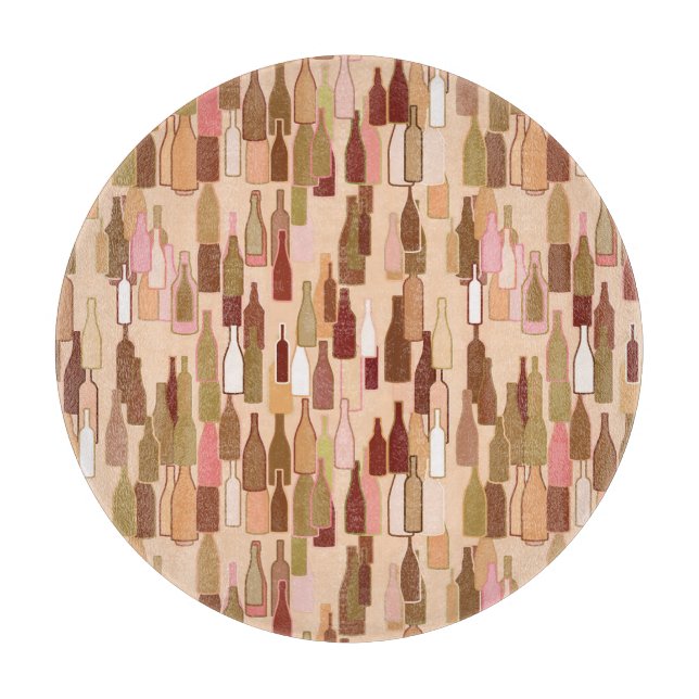 Wine bottles, earth colours, light coral backgroun cutting board (Front)