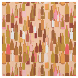 Wine bottles, earth colours, light coral backgroun fabric