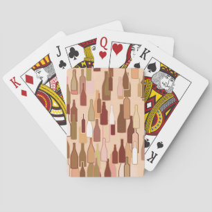 Wine bottles, earth colours, light coral backgroun playing cards