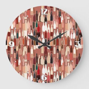 Wine bottles, earth colours, terra cotta backgroun large clock