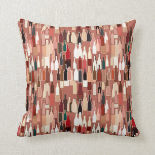 Wine bottles, earth colours, terra cotta cushion