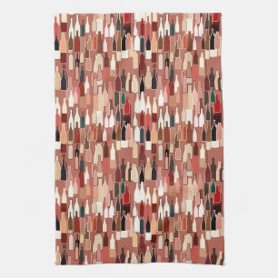 Wine bottles, earth colours, terra cotta tea towel
