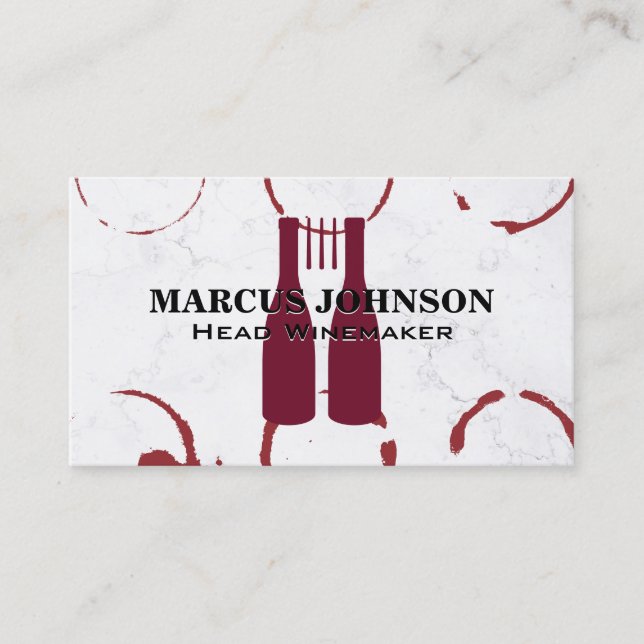 Wine Bottles Fork Logo | Vineyard Business Card (Front)