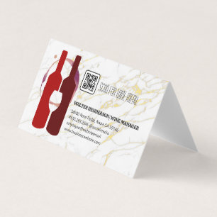 Wine Bottles Glass Red Gold Marble Business Card
