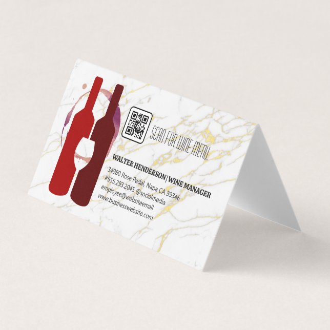 Wine Bottles Glass Red | Gold Marble Business Card (Front)