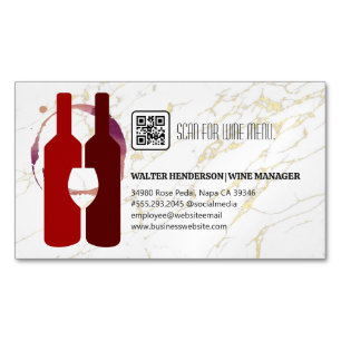Wine Bottles Glass Red Gold Marble Magnetic Business Card