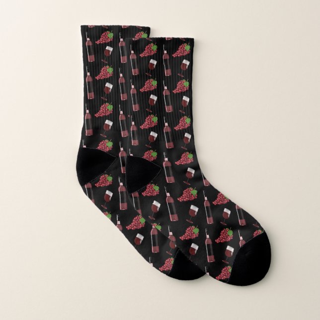 Wine Bottles Glasses Grapes Funny Patterned Socks (Pair)