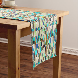 Wine bottles, Multi Color, Beige Background Short Table Runner