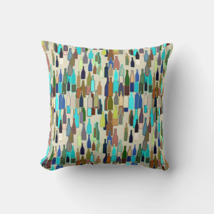 Wine bottles, multi colour, beige background cushion