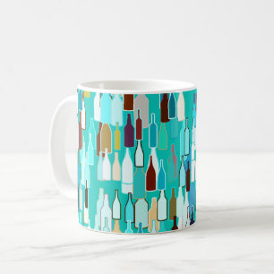 Wine bottles, multi colours, turquoise background coffee mug