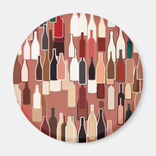 Wine bottles pattern, earth colours, terracotta magnet