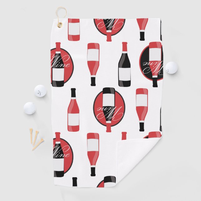 Wine bottles pattern red and black golf towel (InSitu)