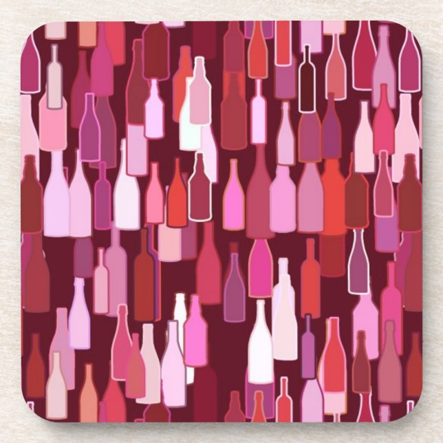 Wine bottles, shades of plum, burgundy background coaster (Front)