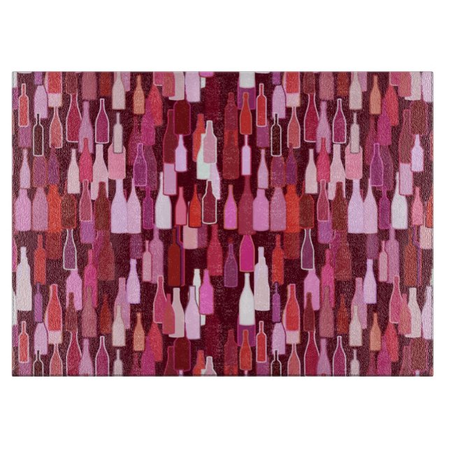 Wine bottles, shades of plum, burgundy background cutting board (Front)