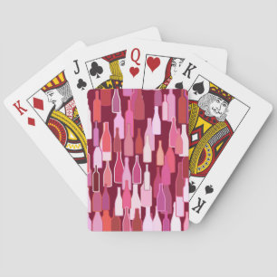Wine bottles, shades of plum, burgundy background playing cards