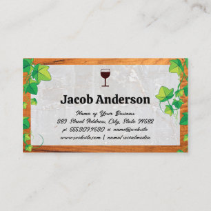 Wine Bottles Vines Stone and Wood Business Card