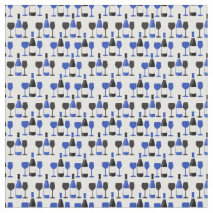 Wine Bottles with two wine glasses in blue pattern Fabric