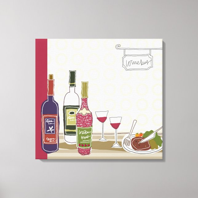 Wine bottles with wineglasses on table canvas print (Front)