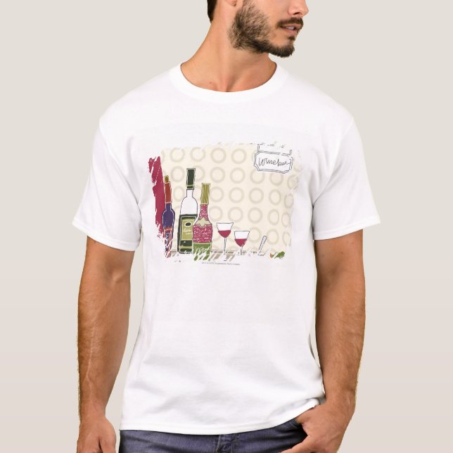 Wine bottles with wineglasses on table T-Shirt (Front)