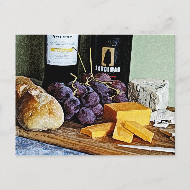 Wine Bread Cheese and Grapes Still Life Postcard (Front)
