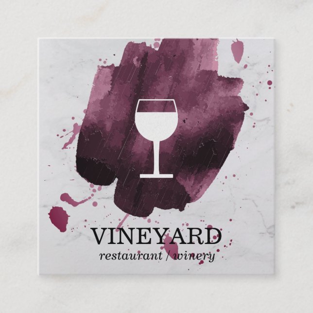 Wine Brushed Texture / Wine Glass Square Business Card (Front)