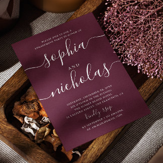 Wine Burgundy / Plum script engagement party  Invitation