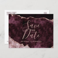 Wine Burgundy Rose Gold Agate Marble Save the Date