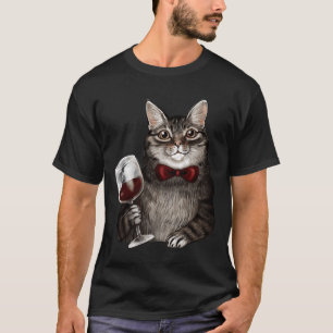 Wine Cat Grey Tabby T-Shirt
