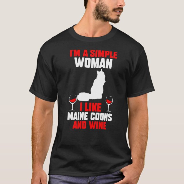 Wine Cat Maine Coon T-Shirt (Front)