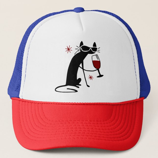 Wine Cat Trucker Hat (Front)