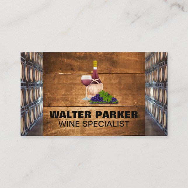 Wine Cellar and Barrels Business Card (Front)