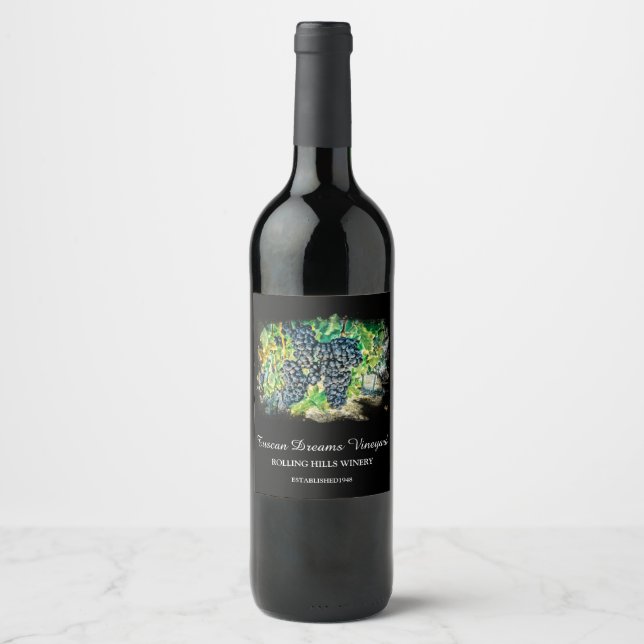 *~* Wine Cellar Grape Cluster Vineyard AR21 Winery Wine Label (Front)