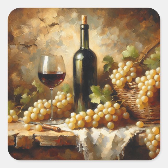 Wine Cellar Winery Grapes Still Life Square Sticker (Front)