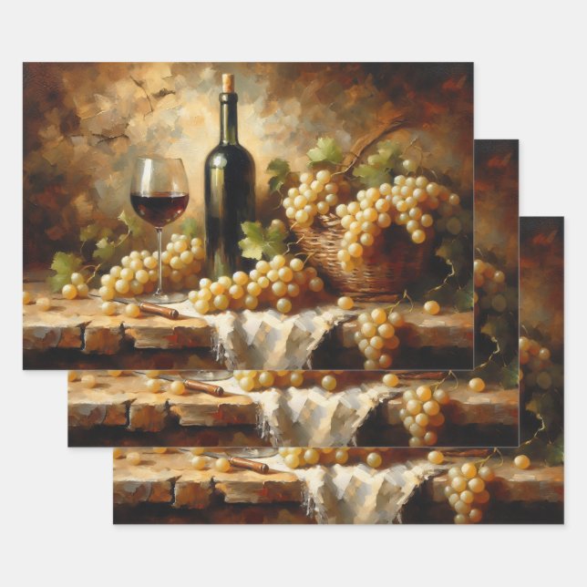 Wine Cellar Winery Grapes Still Life Wrapping Paper Sheet (Set)