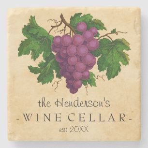 Wine Cellar with Grapes Vintage Personalised Name Stone Coaster