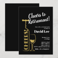 Wine, cheers to retirement, invitation