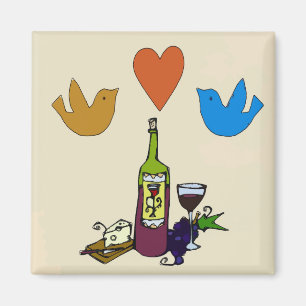 Wine Cheese Bird & Heart Magnet