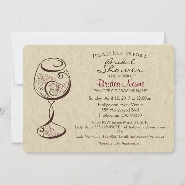 Wine & Cheese Bridal Shower Invitation (Front)
