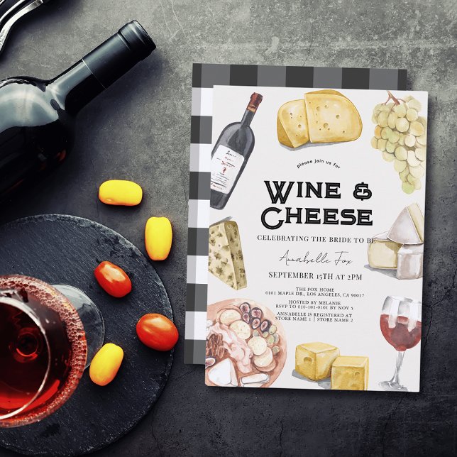 Wine & Cheese Charcuterie Gingham Bridal Shower Invitation (Creator Uploaded)
