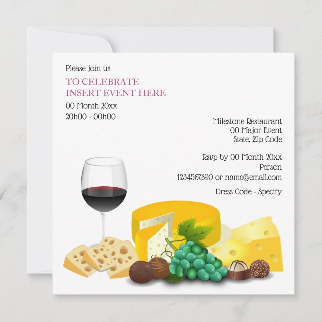 Wine cheese cocktail party dining invitation (Front)