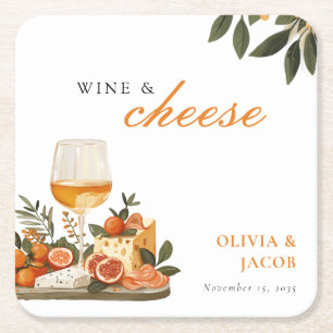 Wine & Cheese Engagement Party Square Paper Coaster