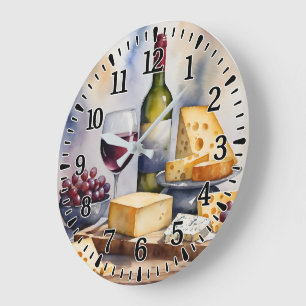 Wine & Cheese Large Clock